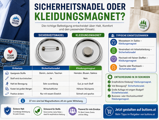 Sicherheitsnadel oder Kleidungsmagnet Buttons
