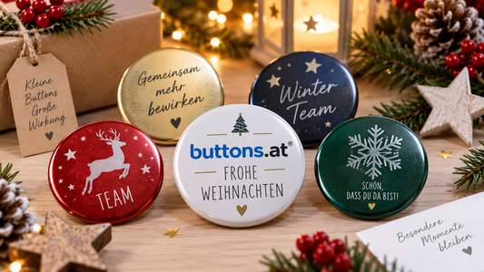 Individuelle Buttons für Weihnachtsfeier und Adventmarkt in Österreich