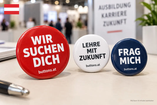 Recruiting-Buttons mit Wir suchen dich, Lehre mit Zukunft und Frag mich für Unternehmen in Österreich